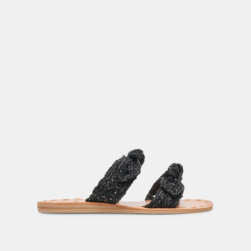 Sandals with anti-skid design-DINAH WIDE SANDALS ONYX RAFFIA