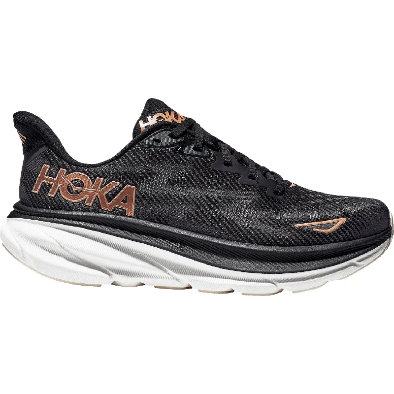 Durable athletic shoes for men-Women's Hoka Clifton 9 Black/Rose Gold Mesh