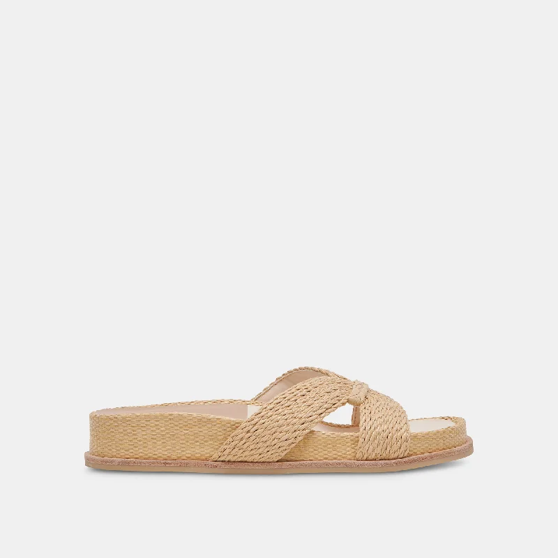 Sandals with toe protection-SELDA WIDE SANDALS LT NATURAL RAFFIA