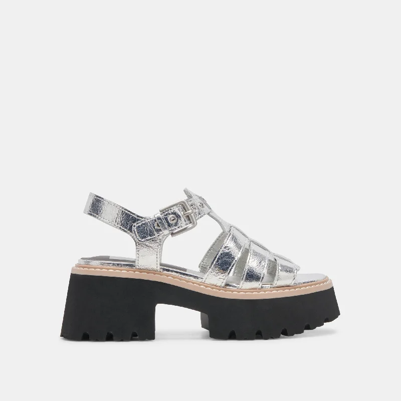 Sandals with decorative buckles-LATICE SANDALS SILVER DISTRESSED LEATHER