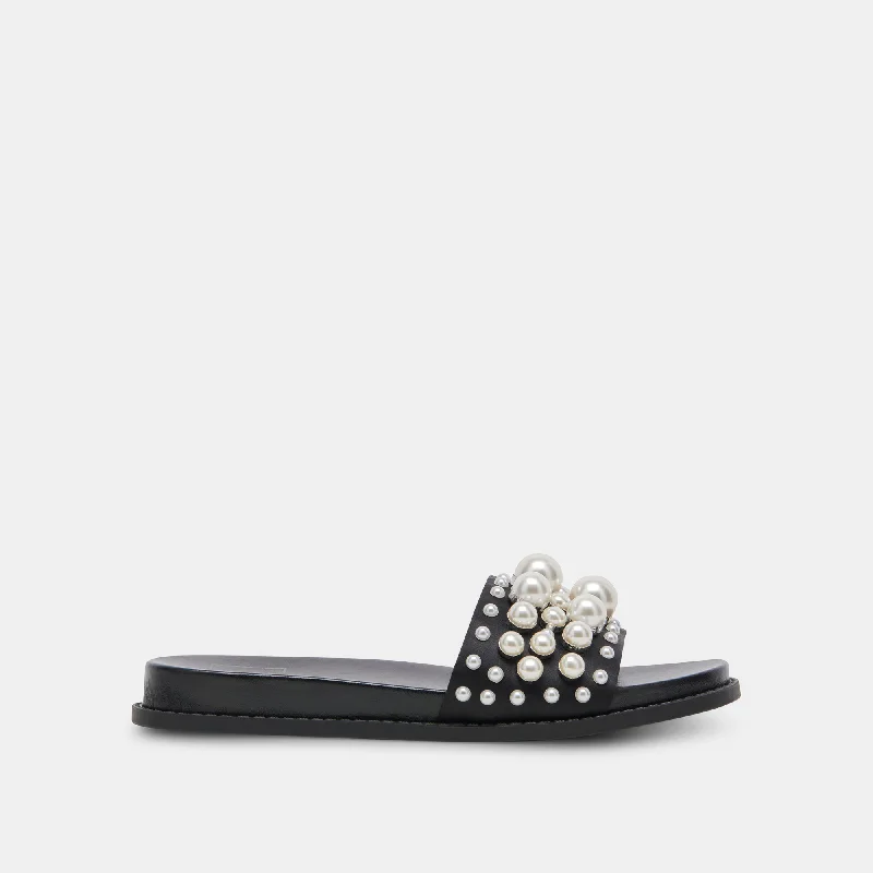 Sandals with cushioned heels-GABBI PEARL SANDALS BLACK PEARLS - re:vita