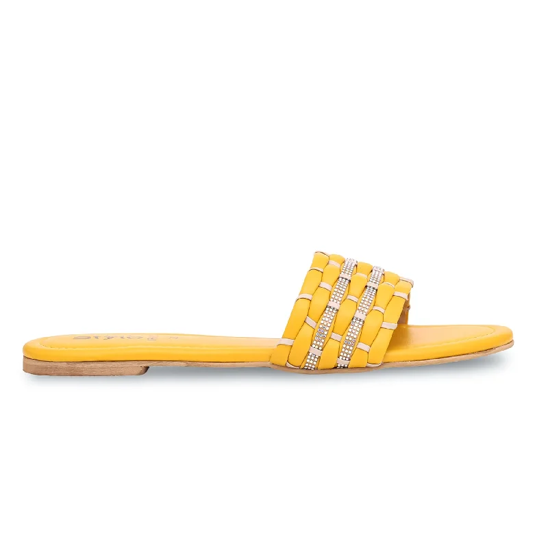 Stylish Slippers for Women with Intricate Crochet Pattern-Yellow Formal Slipper FR8168