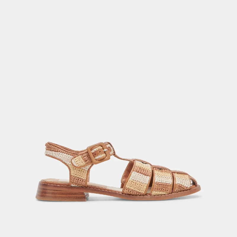 Sandals with orthopedic support-HOLIS SANDALS TAN MULTI RAFFIA