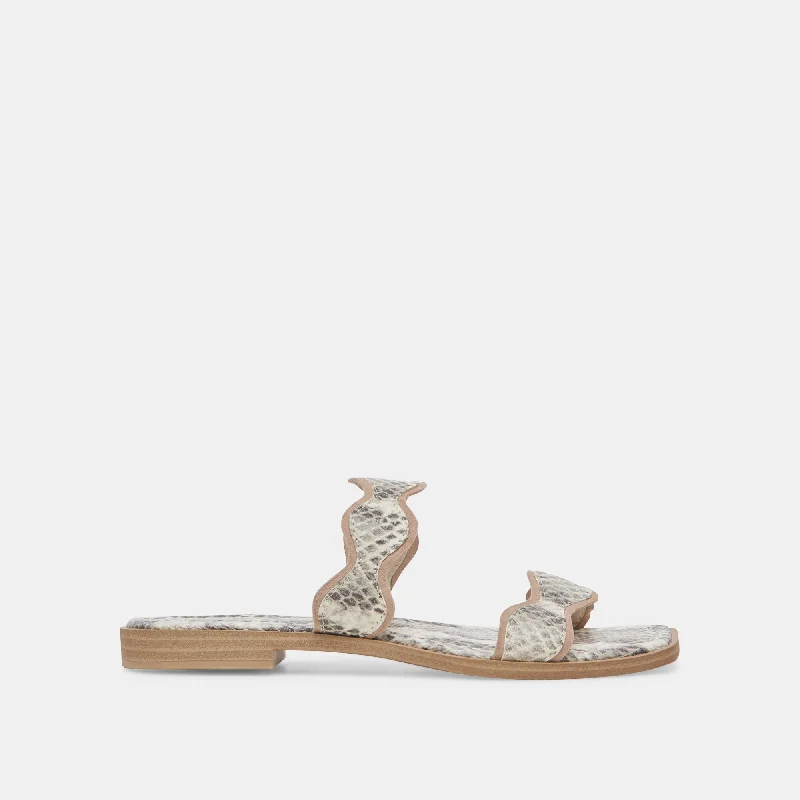 Sandals with supportive base-ILVA SANDALS GREY WHITE EMBOSSED LEATHER