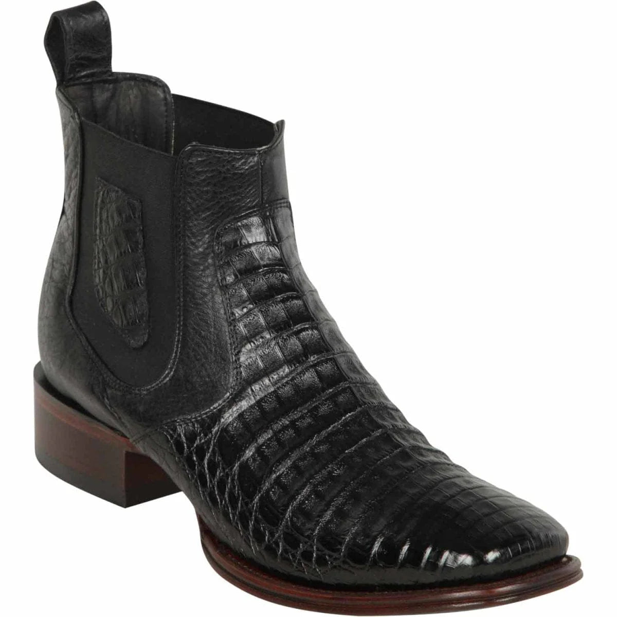 Ankle Boots with hidden heelAnkle Boots with hidden heelLos Altos 82BV8205 Men's Black Genuine Caiman Belly Wide Square Toe Ankle Boots