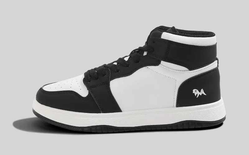 Athletic shoes with bold midsoles-Character High Top : Black-White