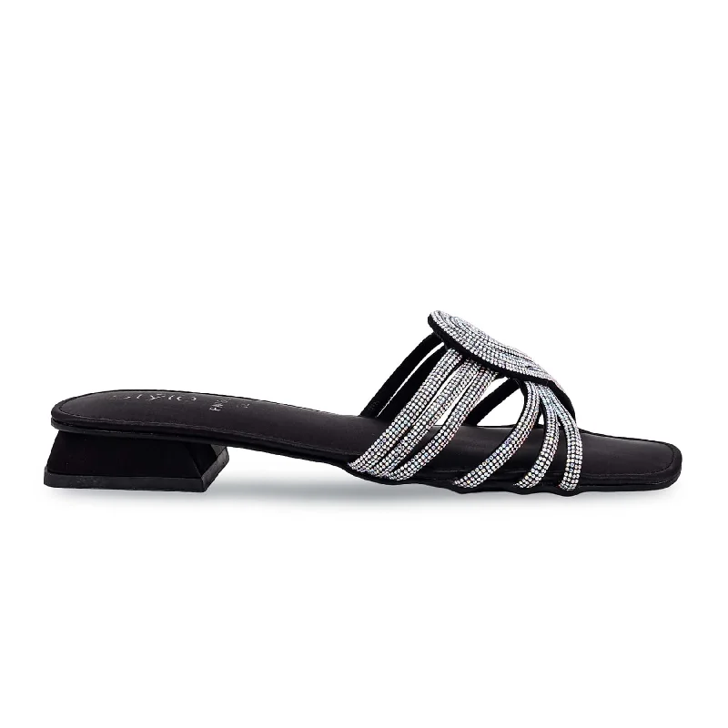 Trendy Slippers for Women with Luxurious Velvet-Black Fancy Slipper FN7843