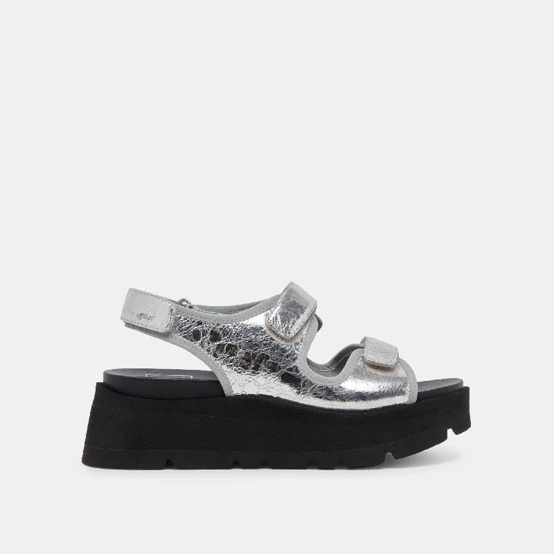 Sandals with sturdy straps-DUBAI SANDALS SILVER DISTRESSED LEATHER