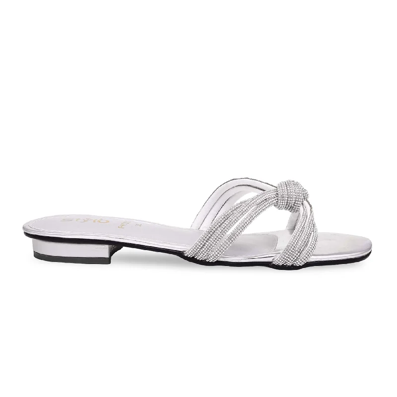 Trendy Slippers for Women with Minimalistic Design-Silver Fancy Slipper FN7856