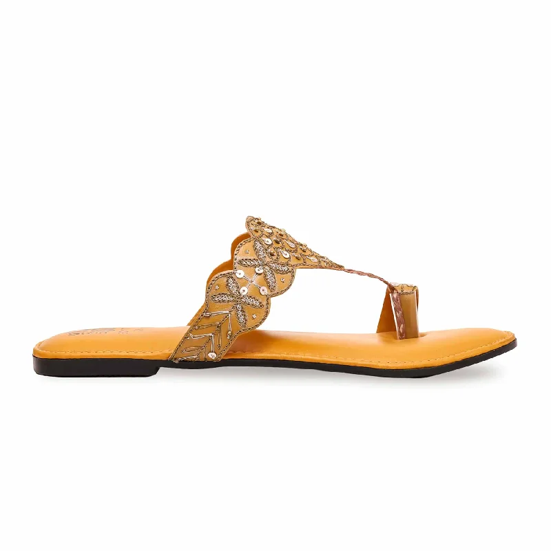 Cozy Slippers for Women with Thick Padded Cushioning-Mustard Ethnic Chappal EC0177