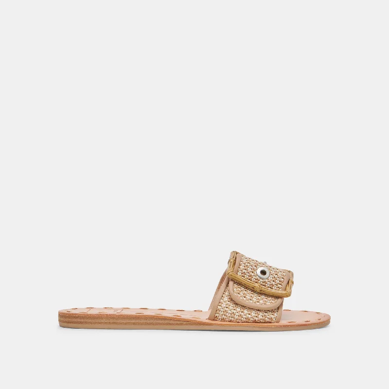 Sandals with closed toe-DASA WIDE SANDALS WHITE NATURAL RAFFIA