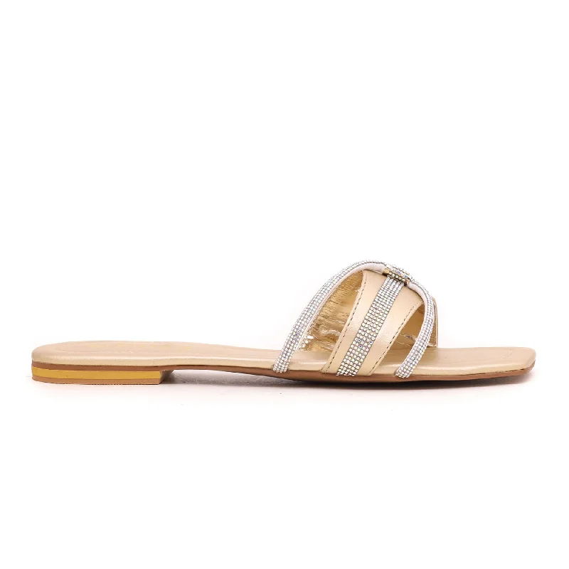 Trendy Slippers for Women with Faux Leather Finish-Golden Fancy Slipper FN7731