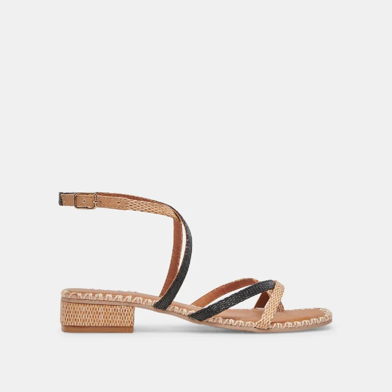 Sandals with chic heels-BRINN SANDALS BLACK NATURAL RAFFIA - re:vita