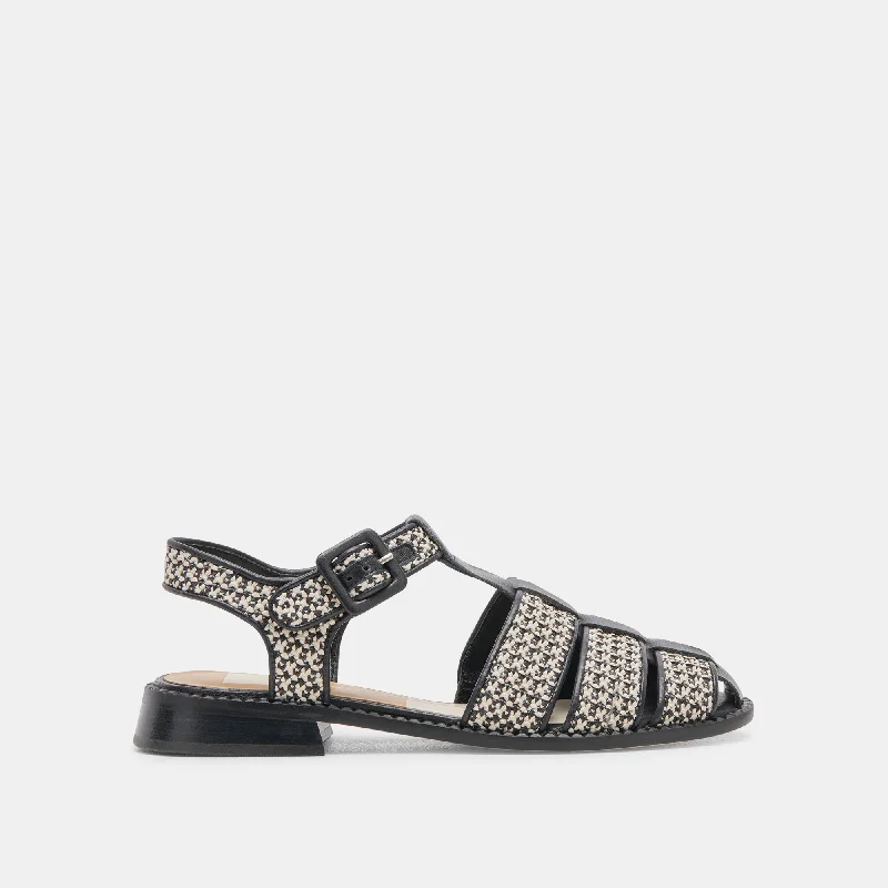 Sandals for minimalist travelers-HOLIS SANDALS BLACK MULTI RAFFIA