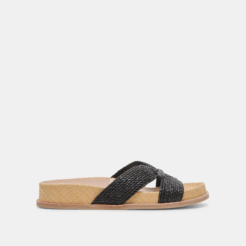 Sandals with bold prints-SELDA WIDE SANDALS ONYX RAFFIA