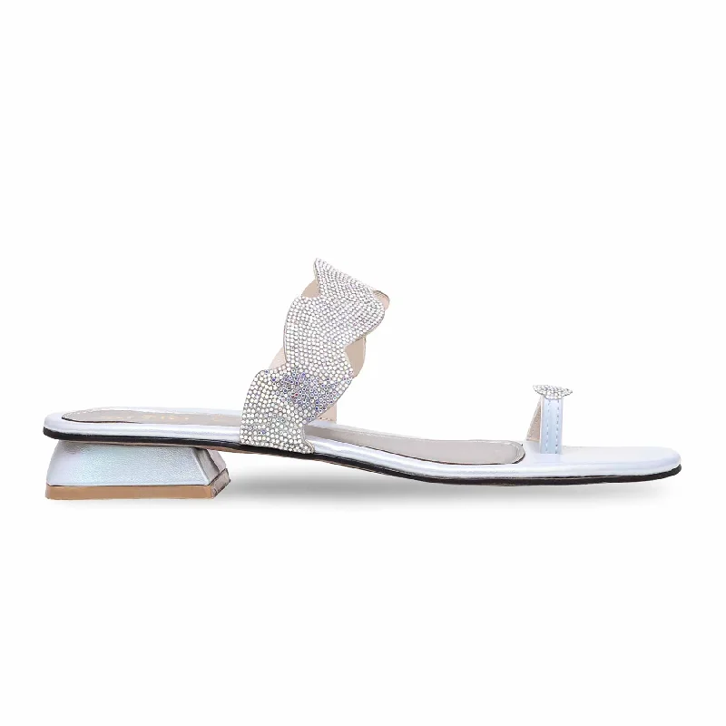 Trendy Slippers for Women with Polished Faux Leather-Silver Fancy Chappal FN0730