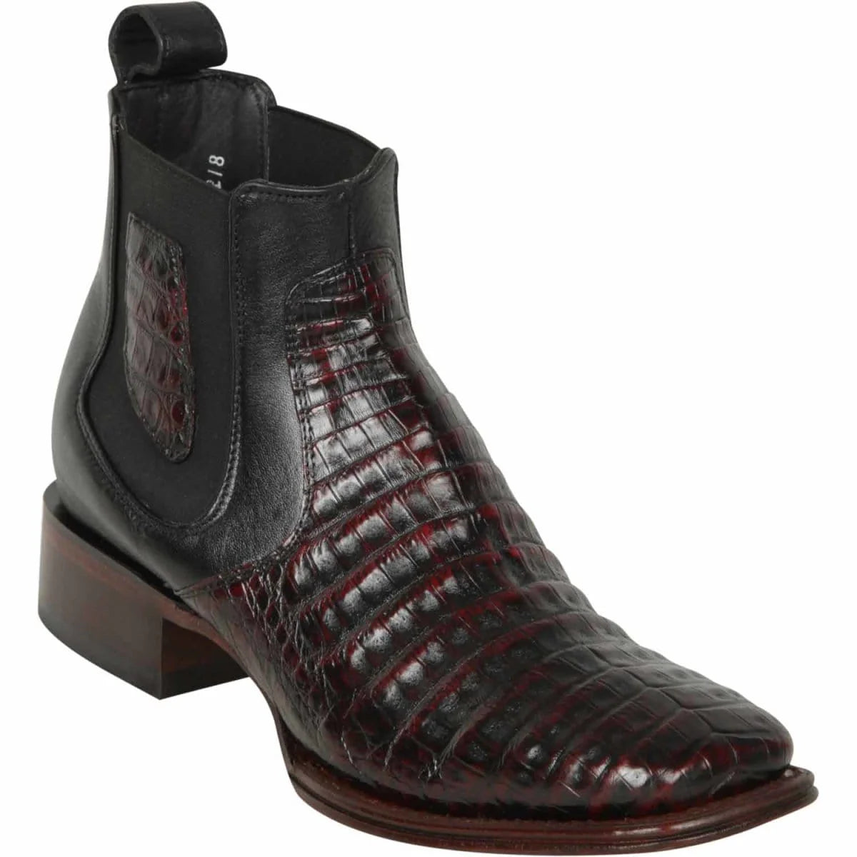 Ankle Boots with contrast stitchingAnkle Boots with contrast stitchingLos Altos 82BV8218 Men's Black Cherry Genuine Caiman Belly Wide Square Toe Ankle Boots