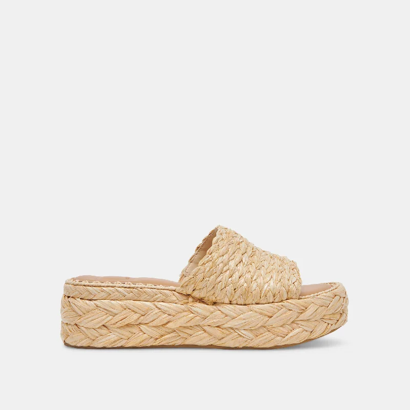 Sandals for cruise vacations-CHAVI WIDE SANDALS LT NATURAL RAFFIA