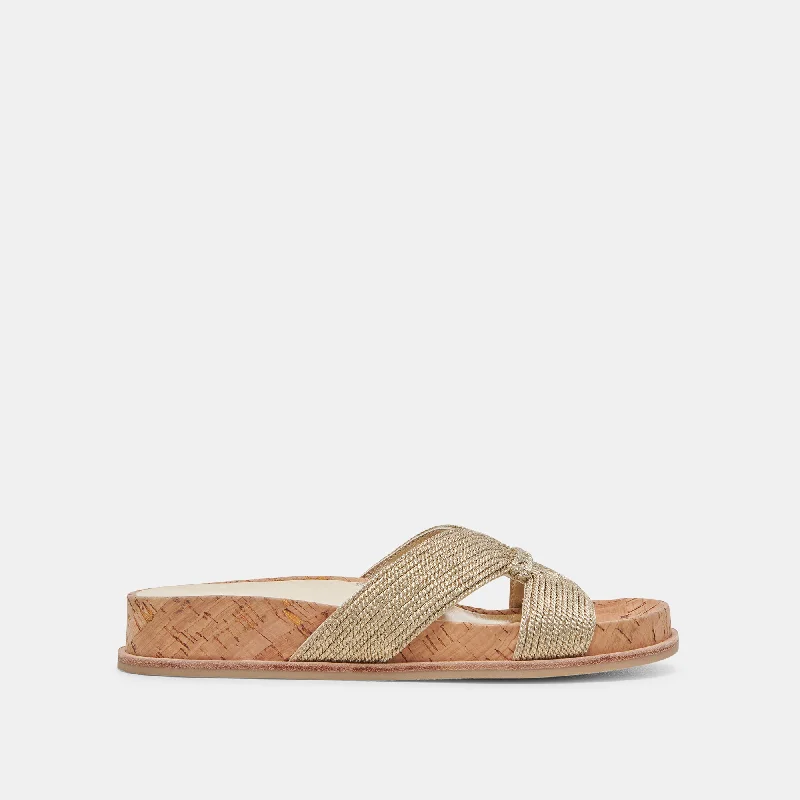 Sandals for desert trips-SELDA WIDE SANDALS GOLD RAFFIA