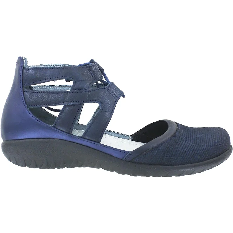 casual shoes for women with open-toe design for warm weather-Women's Naot Kata Navy Reptile/Ink/Polar Sea Leather