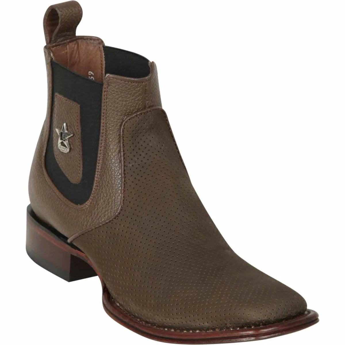 Ankle Boots with pull-on tabAnkle Boots with pull-on tabLos Altos 82BV6359 Men's Tabacco Genuine Nobuck Perforated Wide Square Toe Ankle Boots