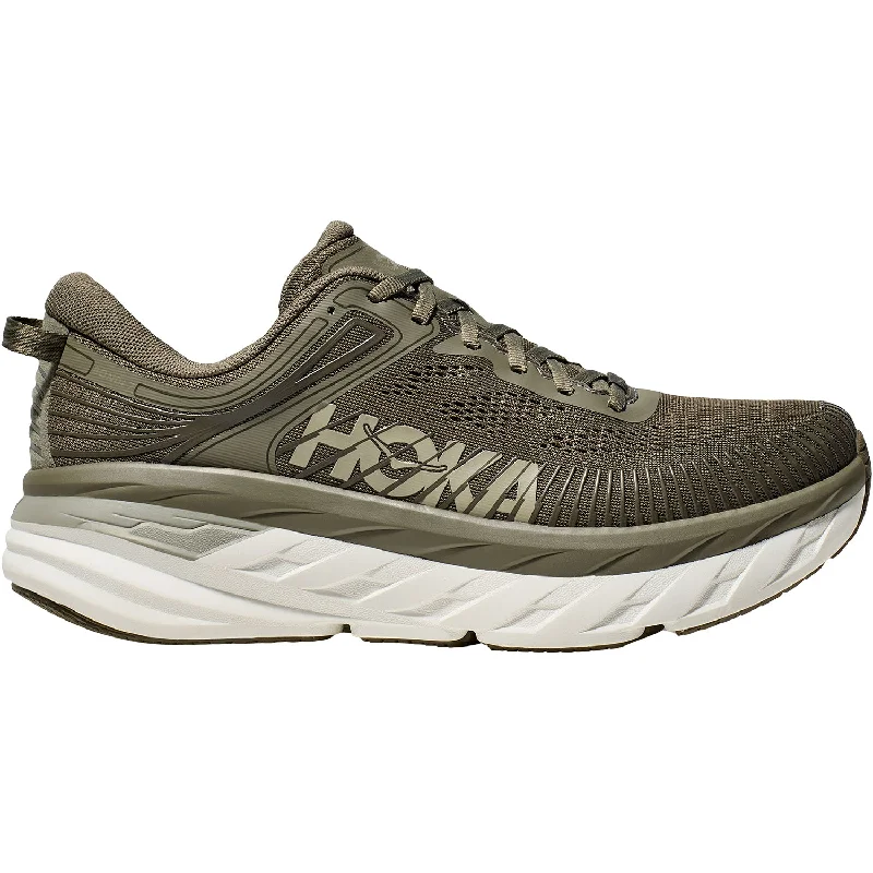 Cheap athletic shoes for kids-Men's Hoka One One Bondi 7 Olive Haze/White Mesh