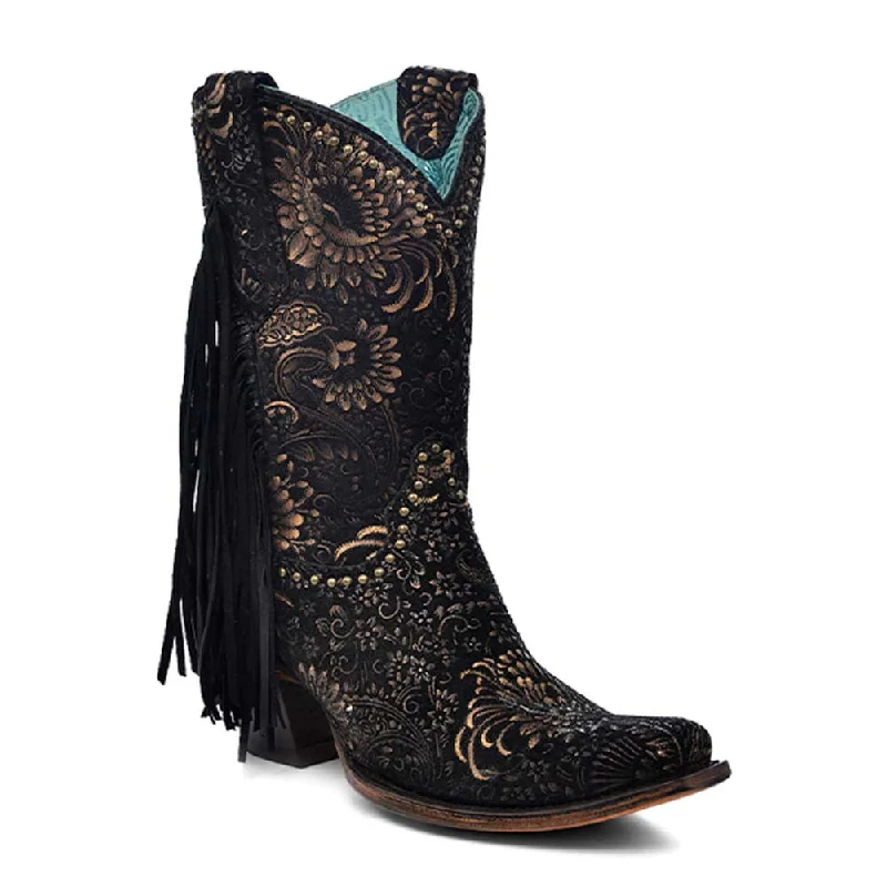 Ankle Boots for casual FridaysAnkle Boots for casual FridaysCorral Gold Floral Suede Studs & Fringe Ankle Boots