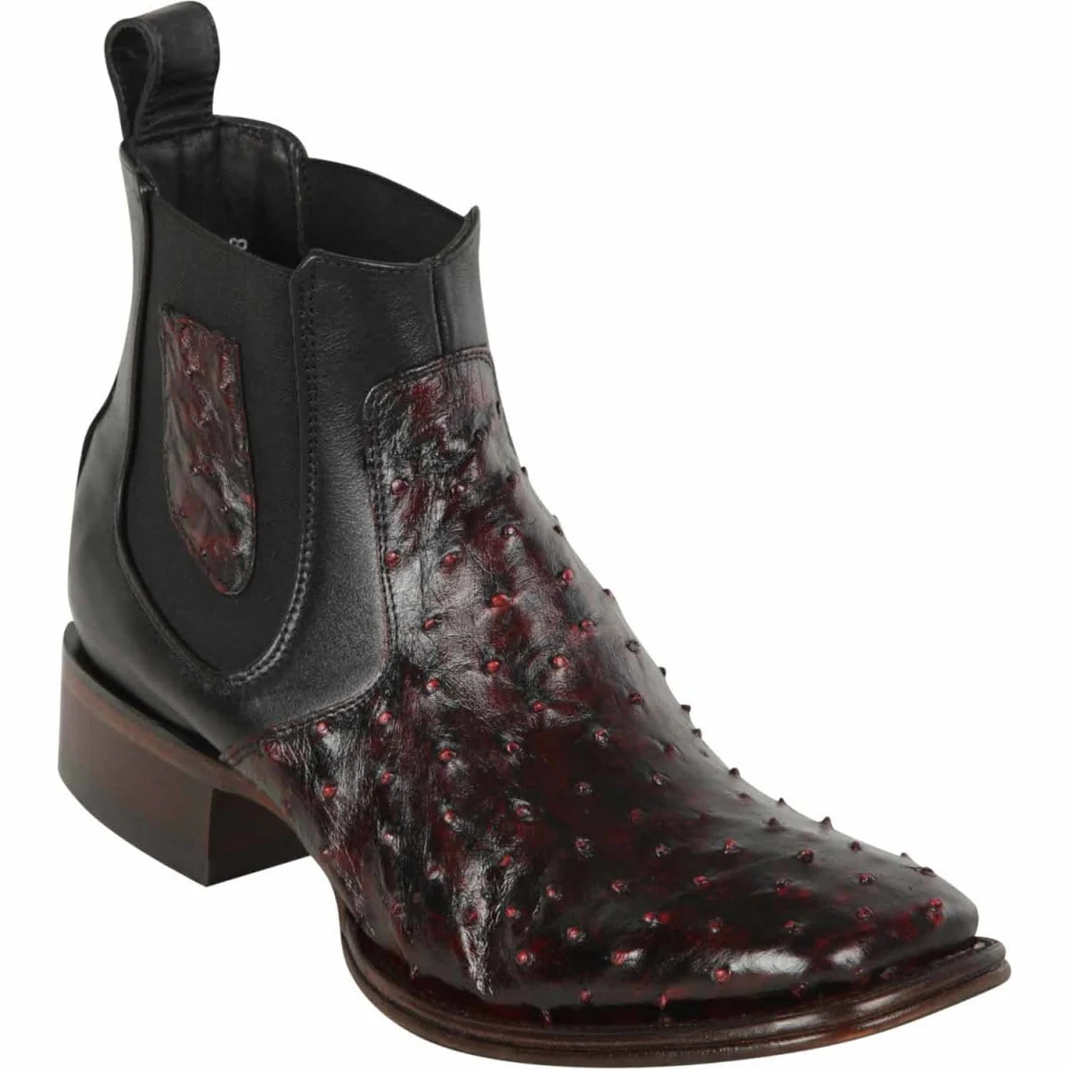 Ankle Boots with decorative stitchingAnkle Boots with decorative stitchingLos Altos 82BV0318 Men's Black Cherry Genuine Ostrich Wide Square Toe Ankle Boots