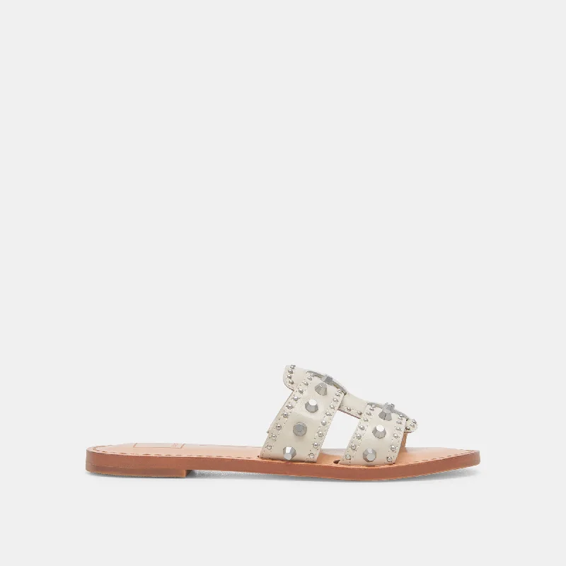 Sandals for summer outings-WESLA STUD SANDALS IVORY CRINKLE PATENT