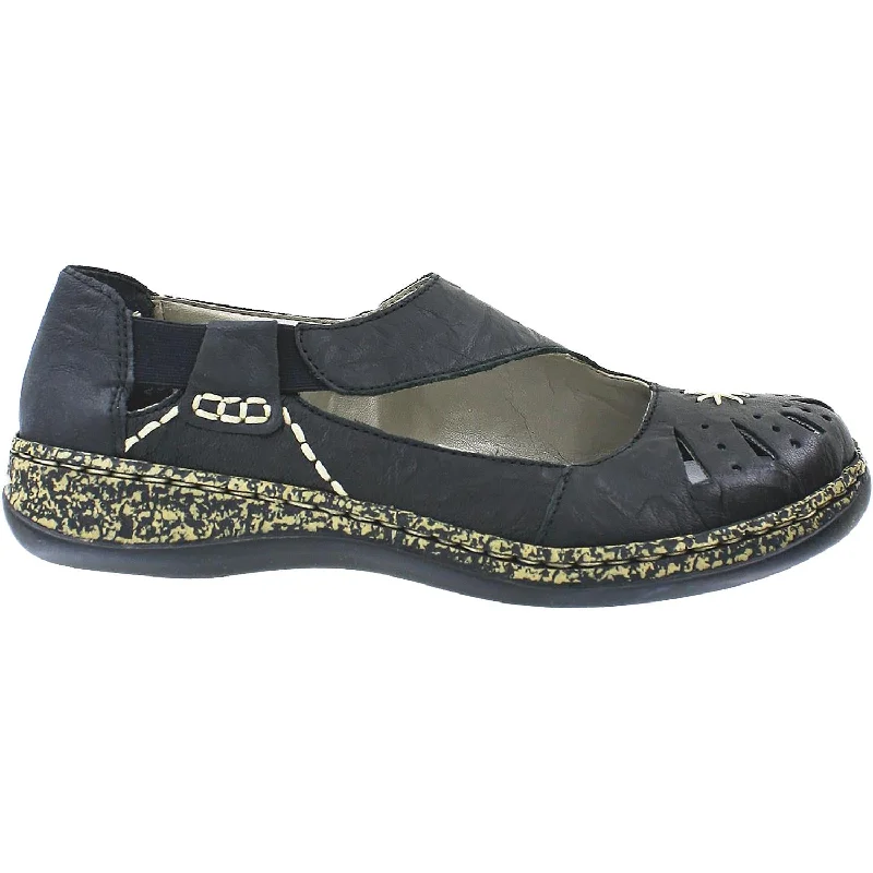 casual shoes for women with classic slip-on style for versatility-Women's Rieker 46315-00 Daisy 15 Black Leather