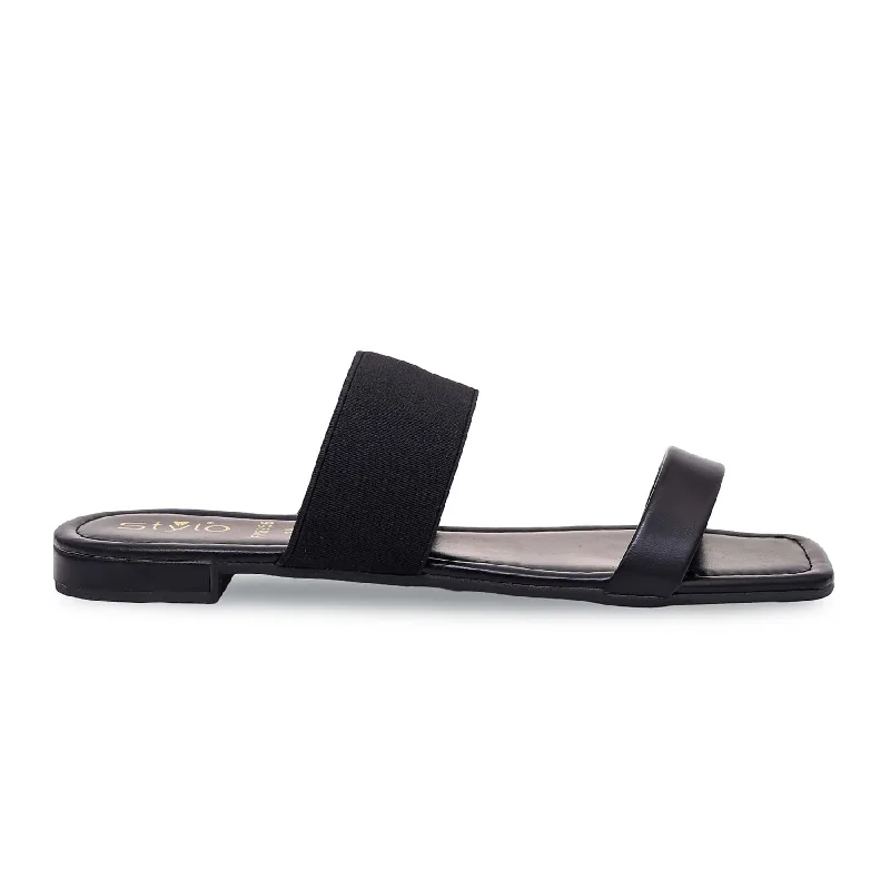 Comfortable Slippers for Women with Stretchable Fit-Black Formal Slipper FR8256