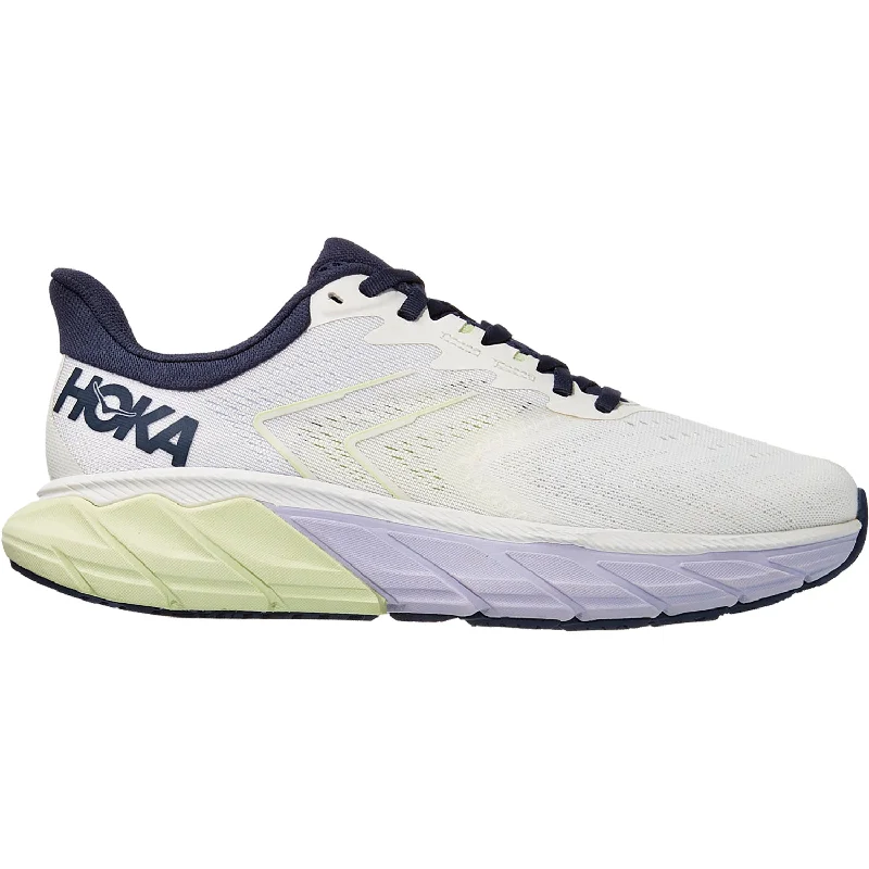 Athletic shoes for flat feet-Women's Hoka One One Arahi 5 Blanc De Blanc/Outer Space Mesh