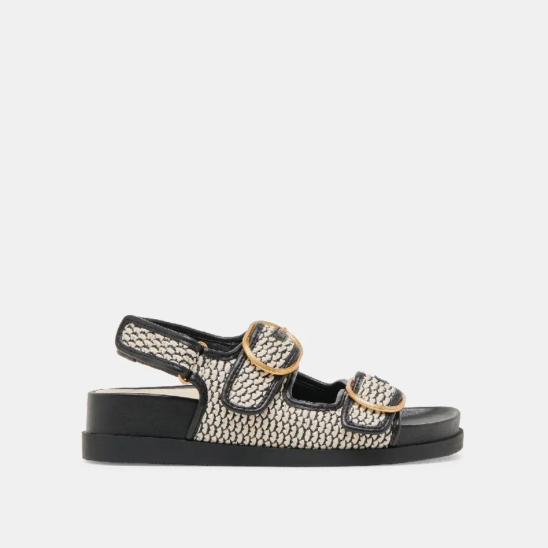 Sandals with stylish patterns-STARLA SANDALS BLACK NATURAL RAFFIA