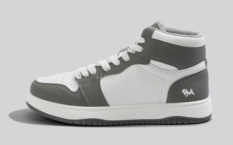 Athletic shoes with soft midsoles-Character High Top : Grey-White