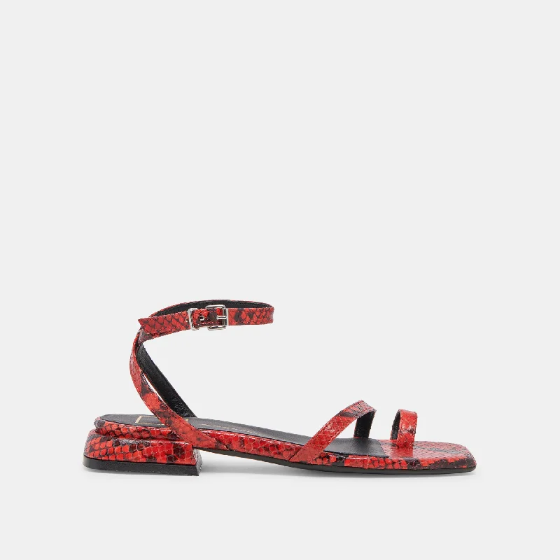 Sandals for beach picnics-LEXI SANDALS RED SNAKE EMBOSSED